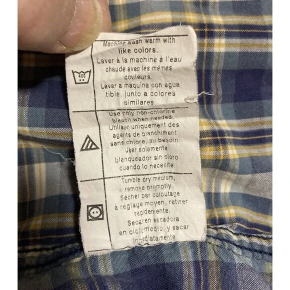 Carhartt Men Blue White Plaid 100% Cotton Short Sleeves Button Down Shirt Large - Picture 6 of 7